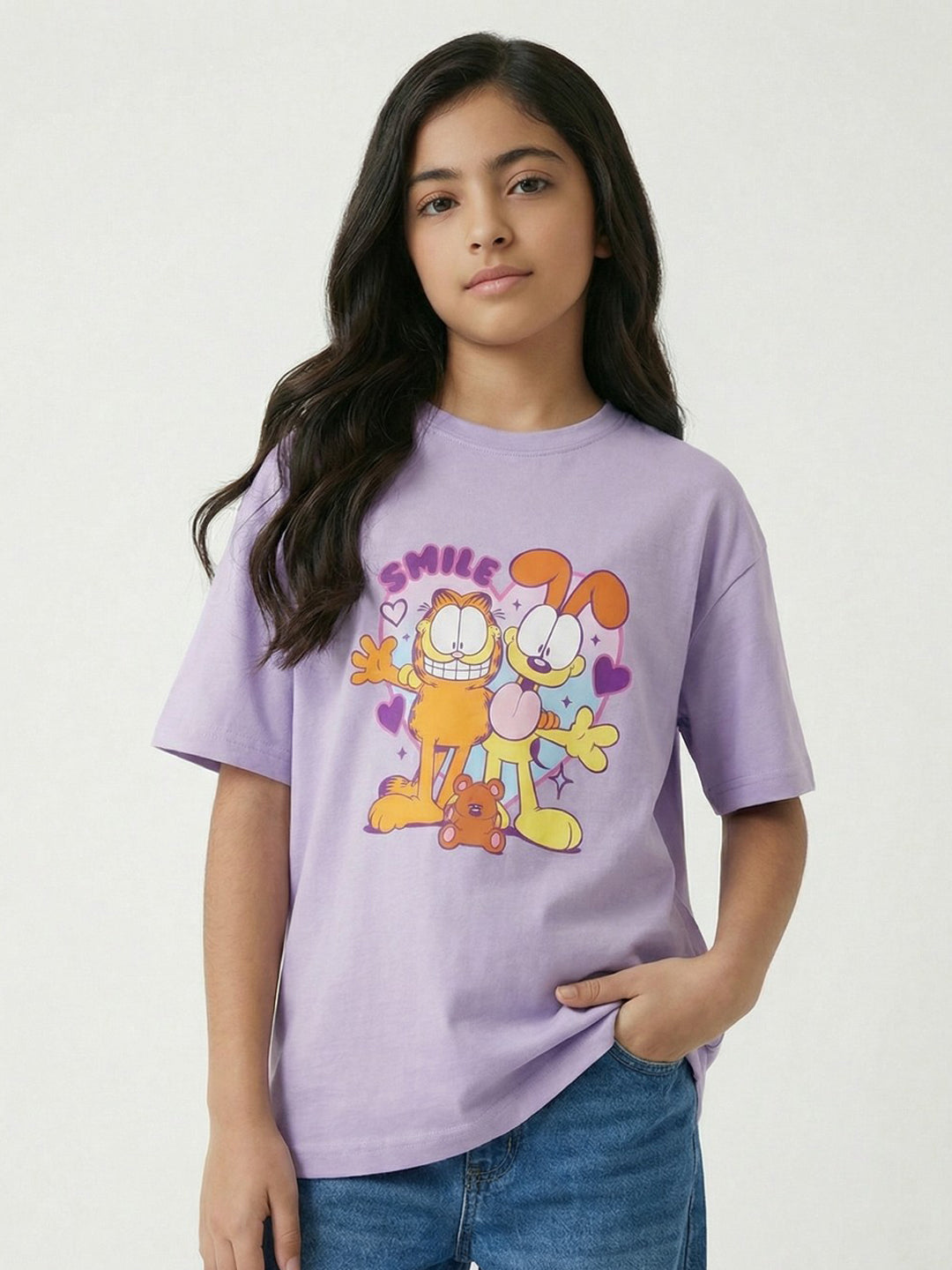 Garfield Smile Friends Print Lavender Kids  T-Shirt