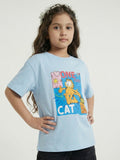 Garfield Cute Cat Graphic Print Light Blue Kids  T-Shirt