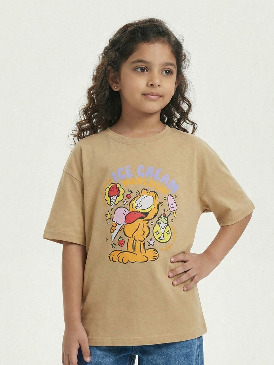 Garfield Ice Cream Graphic Beige Kids  T-Shirt