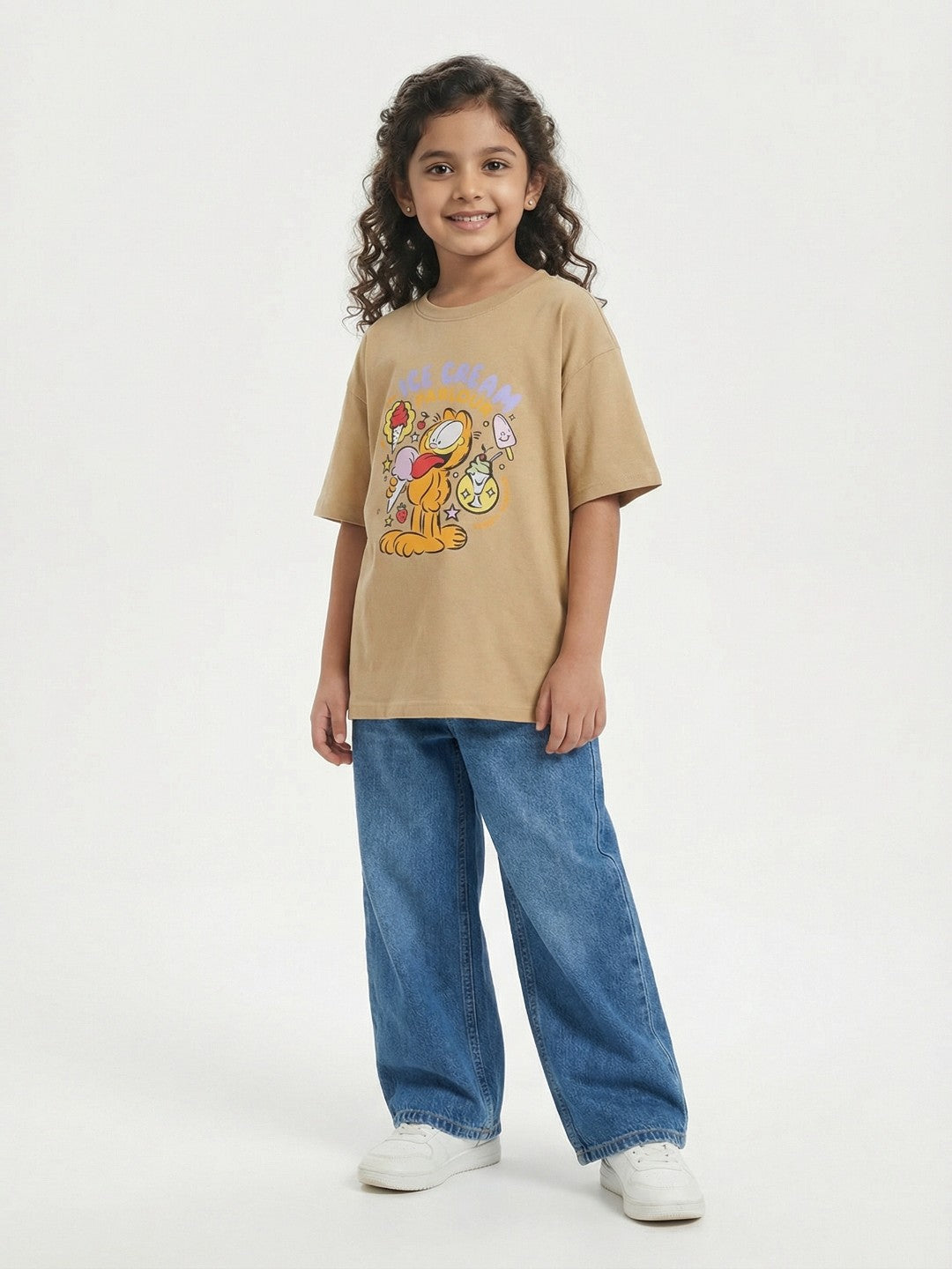 Garfield Ice Cream Graphic Beige Kids  T-Shirt