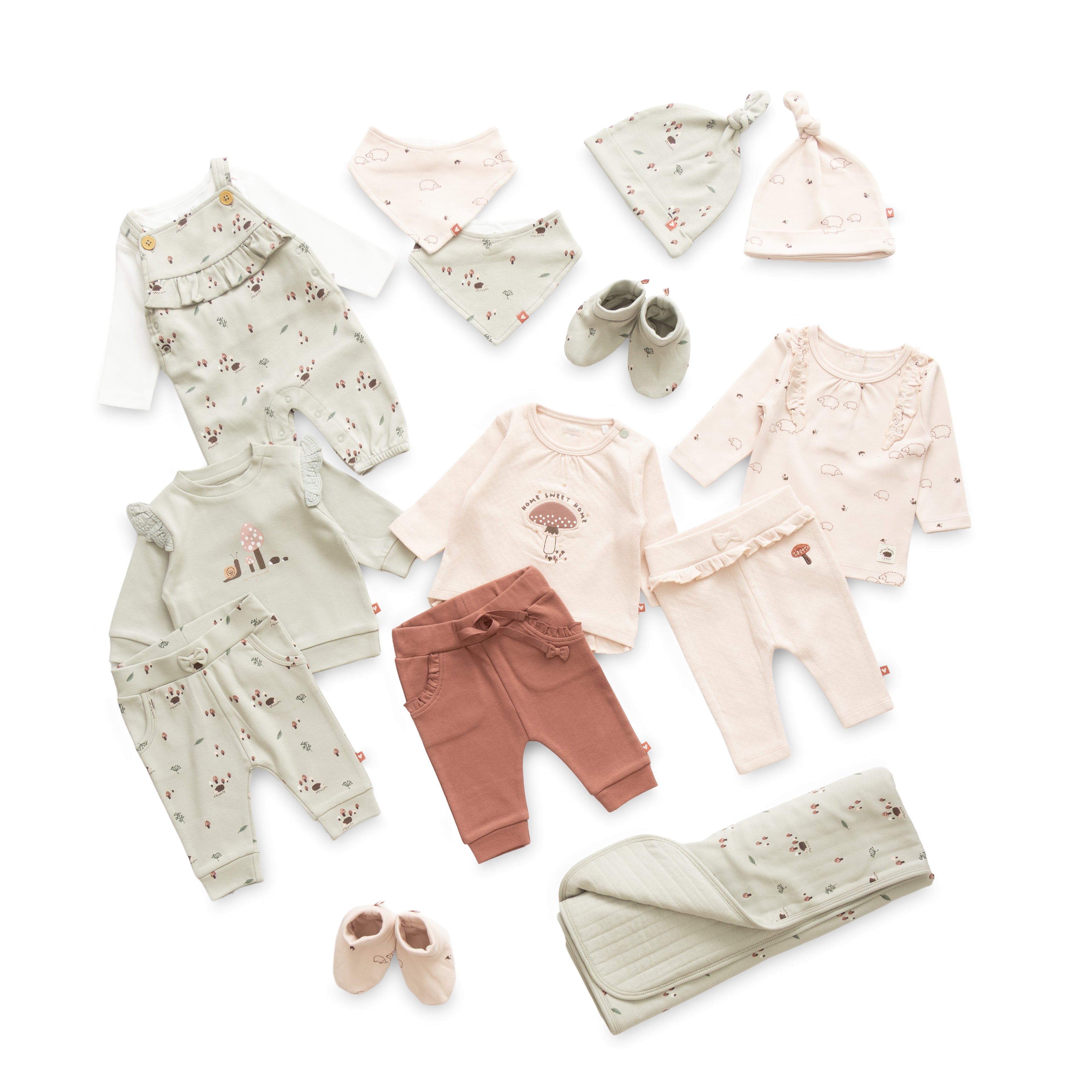Adorable Green & Pink Pastel Theme Mushroom Designer Baby Layette Pack