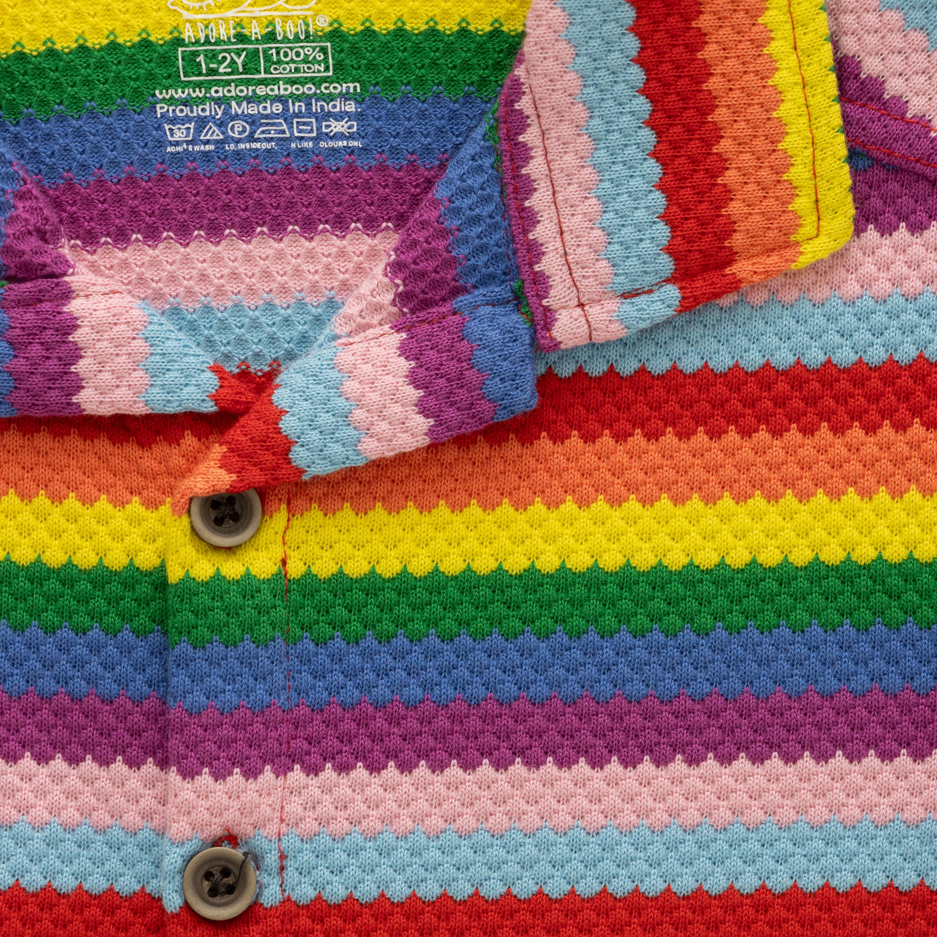 rainbow stripes boys shirt closeup