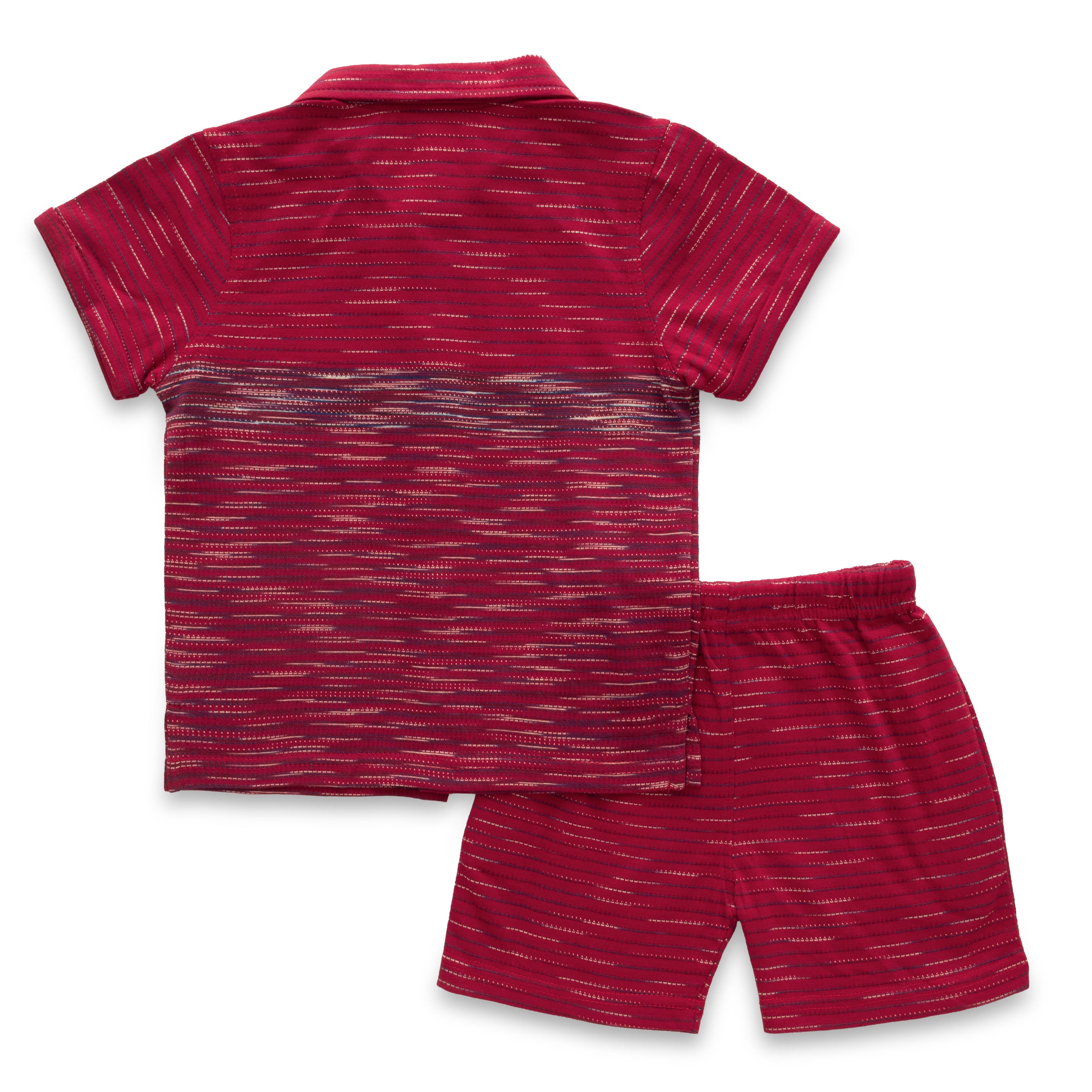red multi stripes boys shirt with shorts back