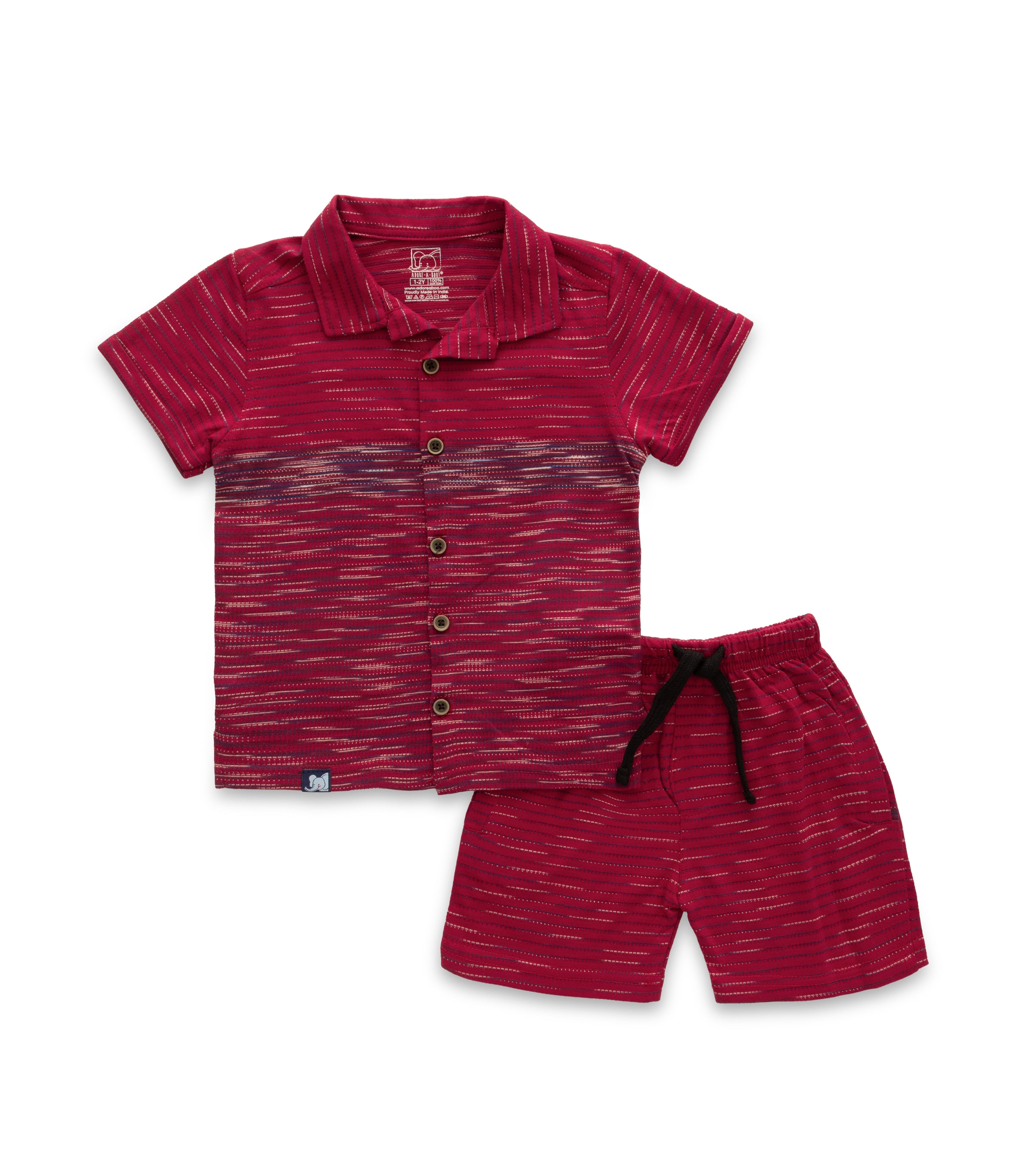 red multi stripes boys shirt with shorts