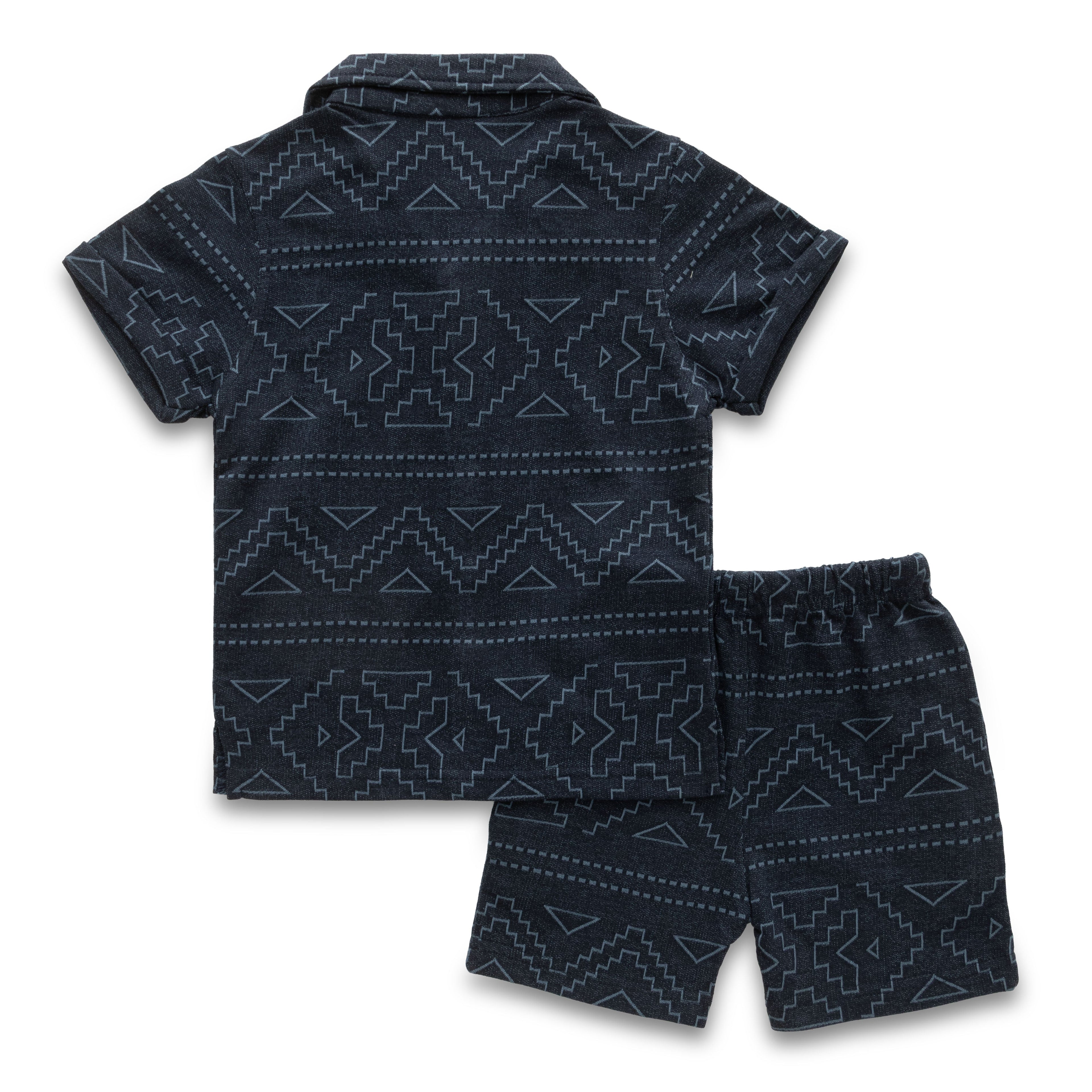navy geometrical boys shirt with shorts back