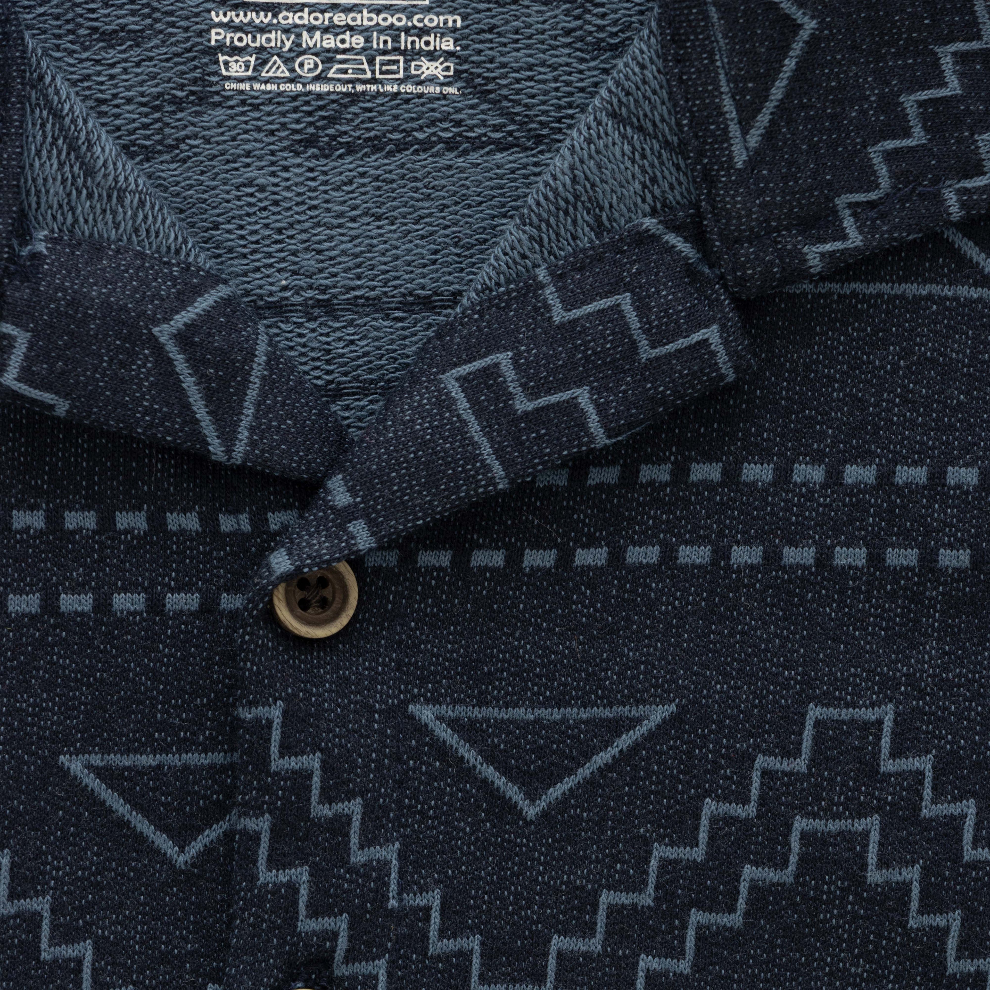navy geometrical boys shirt closeup