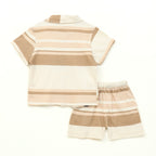 Beige Multi Stripe Kids Boys Shirt & Shorts Set 