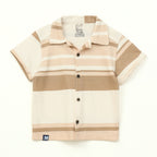 Beige Multi Stripe Kids Boys Shirt & Shorts Set 