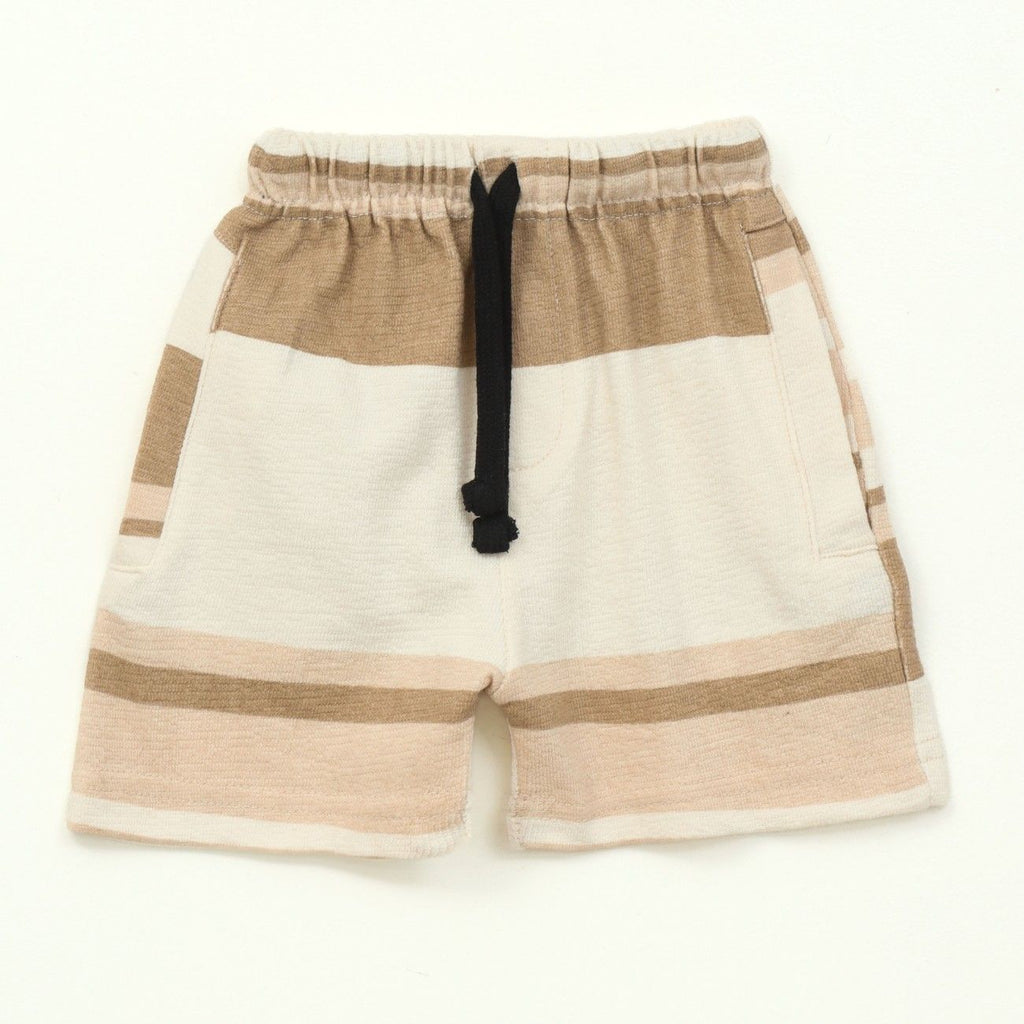 Beige Multi Stripe Kids Boys Shirt & Shorts Set 