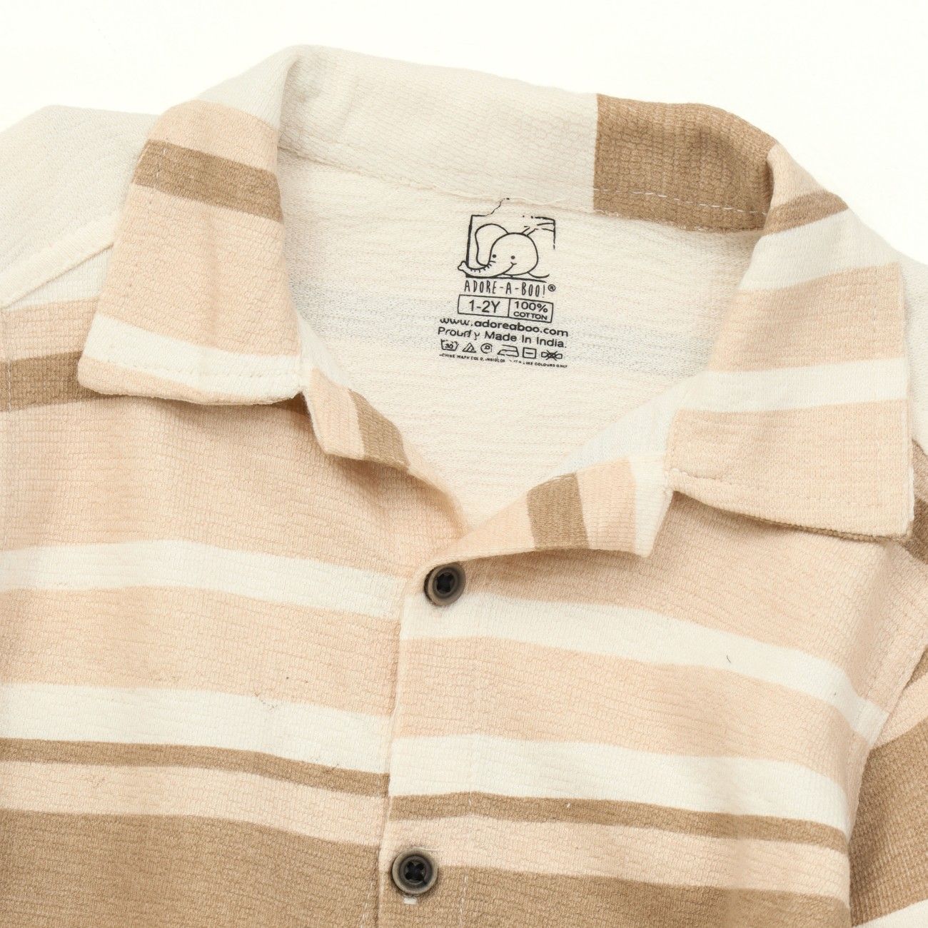 Beige Multi Stripe Kids Boys Shirt & Shorts Set 