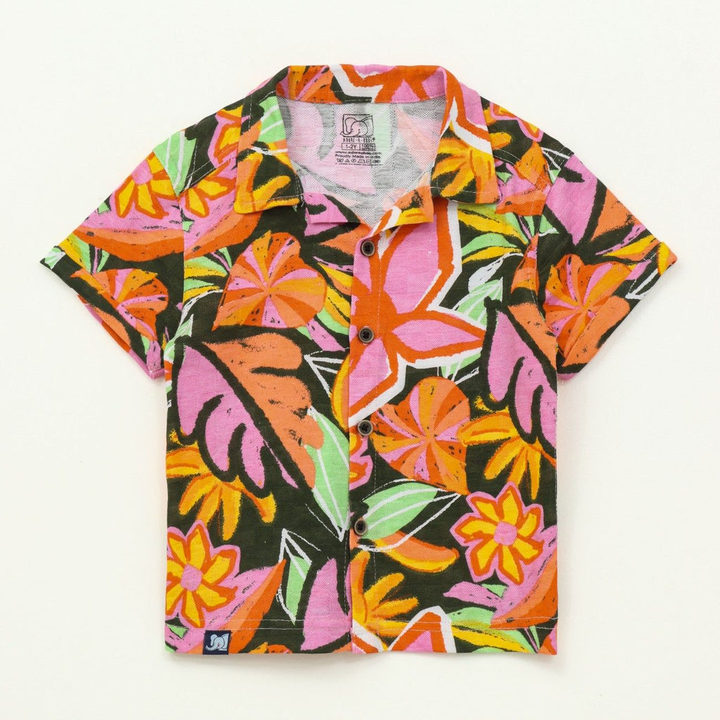 Tropical Floral Print Kids Boys Shirt & Shorts Set