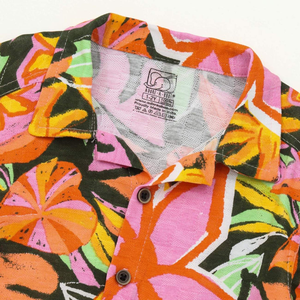 Tropical Floral Print Kids Boys Shirt & Shorts Set