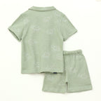 Sage Green Turtle Print Kids Boys Shirt & Shorts Set