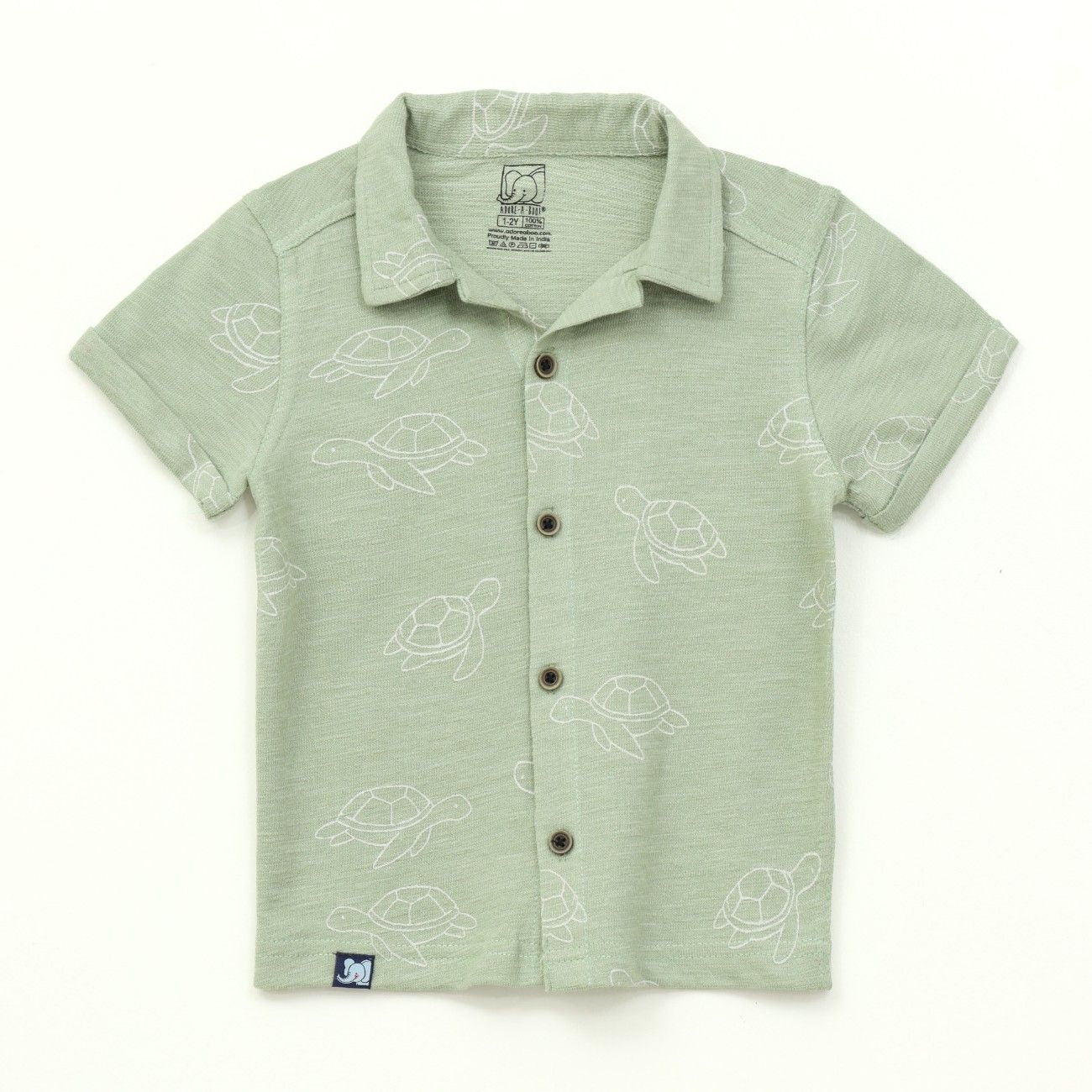 Sage Green Turtle Print Kids Boys Shirt & Shorts Set