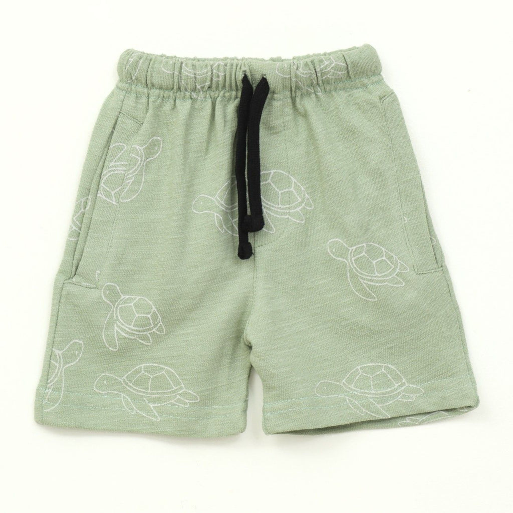 Sage Green Turtle Print Kids Boys Shirt & Shorts Set