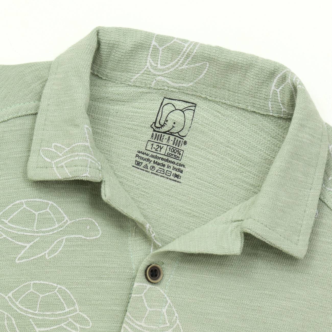 Sage Green Turtle Print Kids Boys Shirt & Shorts Set