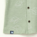 Sage Green Turtle Print Kids Boys Shirt & Shorts Set