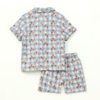 Blue Gingham Floral Kids Boys Shirt & Shorts Set