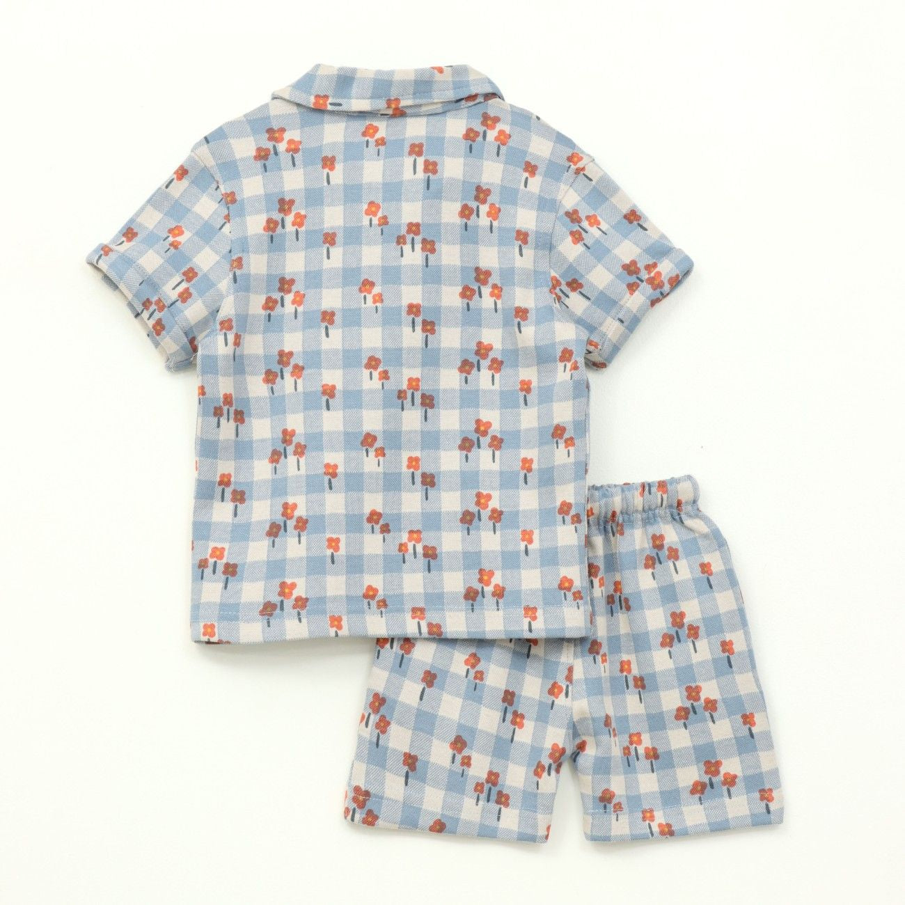 Blue Gingham Floral Kids Boys Shirt & Shorts Set