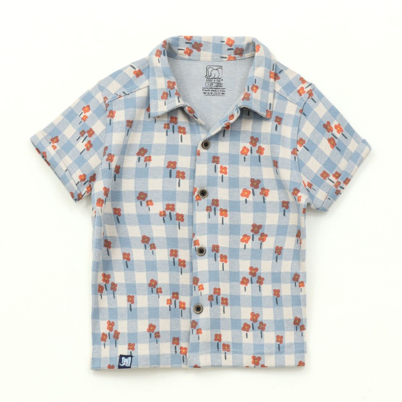 Blue Gingham Floral Kids Boys Shirt & Shorts Set