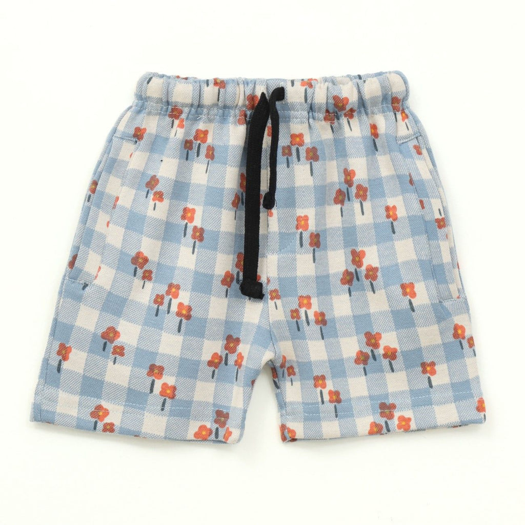 Blue Gingham Floral Kids Boys Shirt & Shorts Set