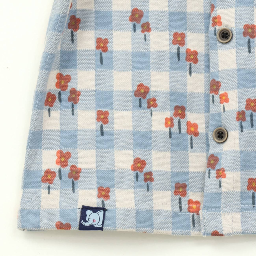 Blue Gingham Floral Kids Boys Shirt & Shorts Set