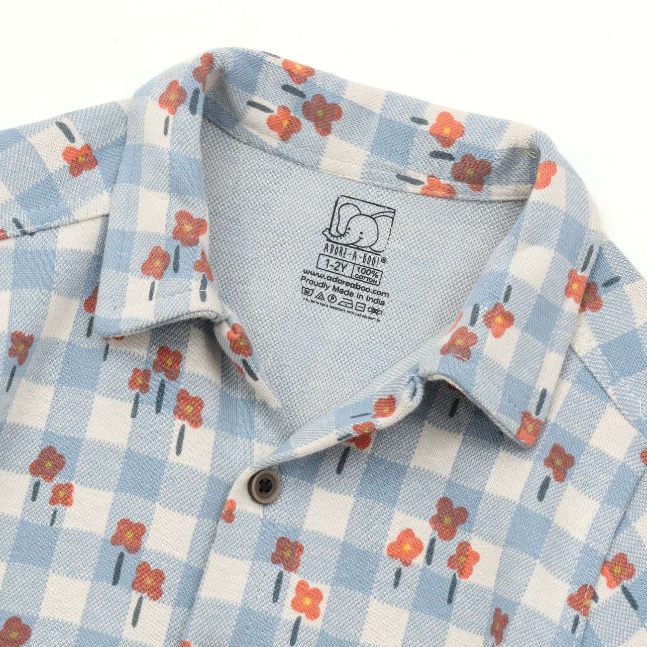Blue Gingham Floral Kids Boys Shirt & Shorts Set