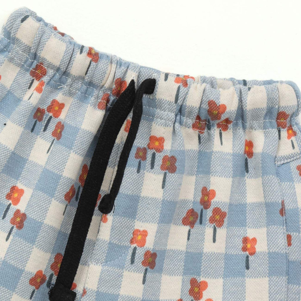 Blue Gingham Floral Kids Boys Shirt & Shorts Set