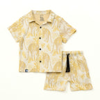 Mustard Jungle Leaf Print Kids Boys Shirt & Shorts Set