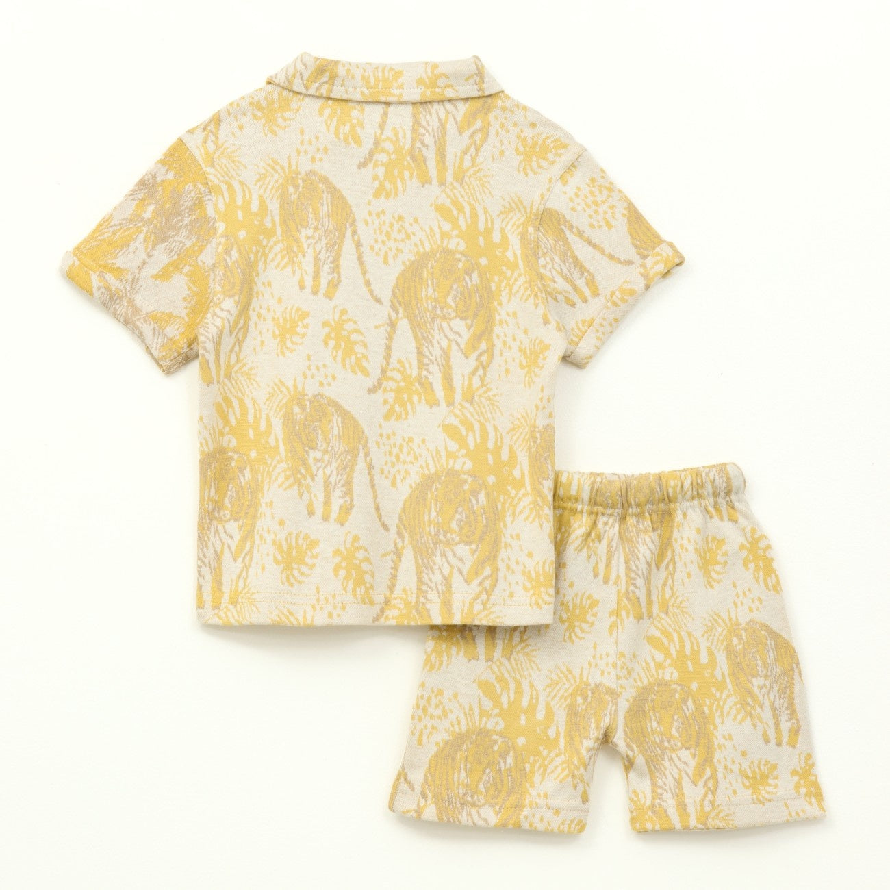 Mustard Jungle Leaf Print Kids Boys Shirt & Shorts Set