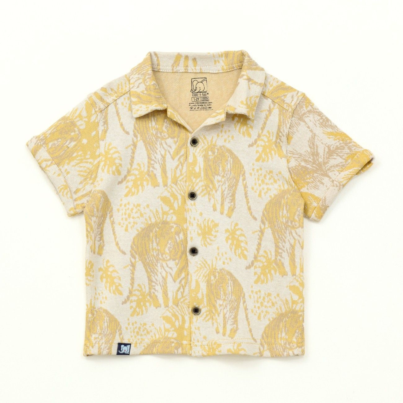 Mustard Jungle Leaf Print Kids Boys Shirt & Shorts Set