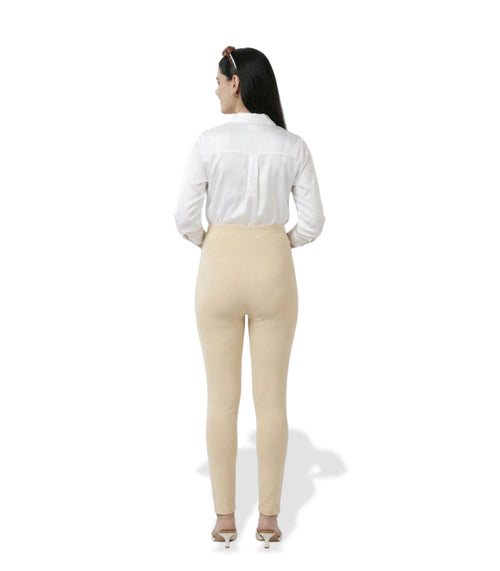 Beige Cotton Over Belly Maternity Leggings with Pocket