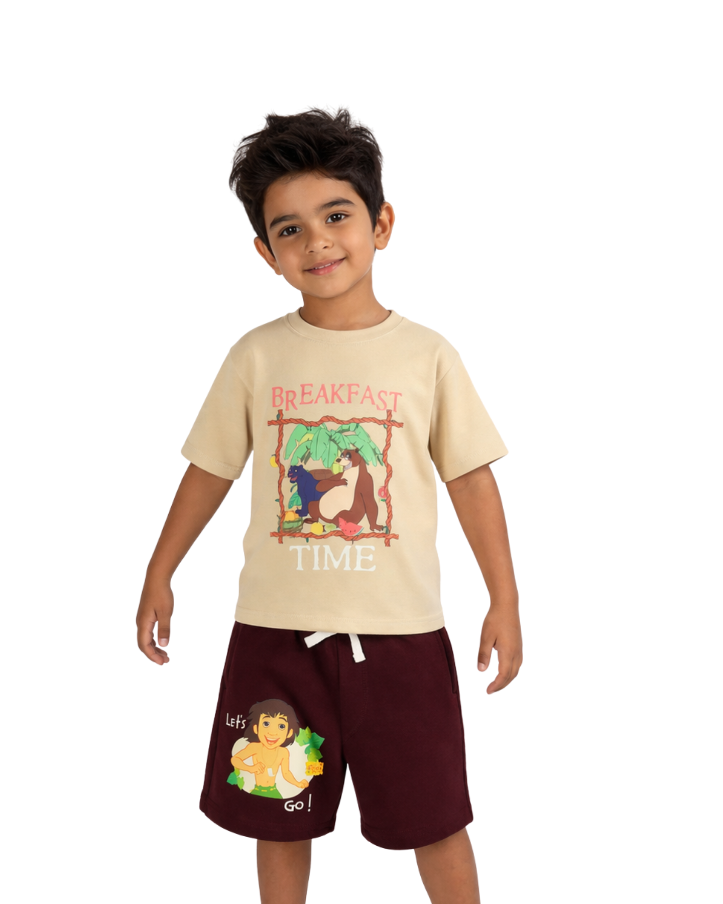 Beige Jungle Book “Breakfast Time” Kids T- Shirt and Shorts Set
