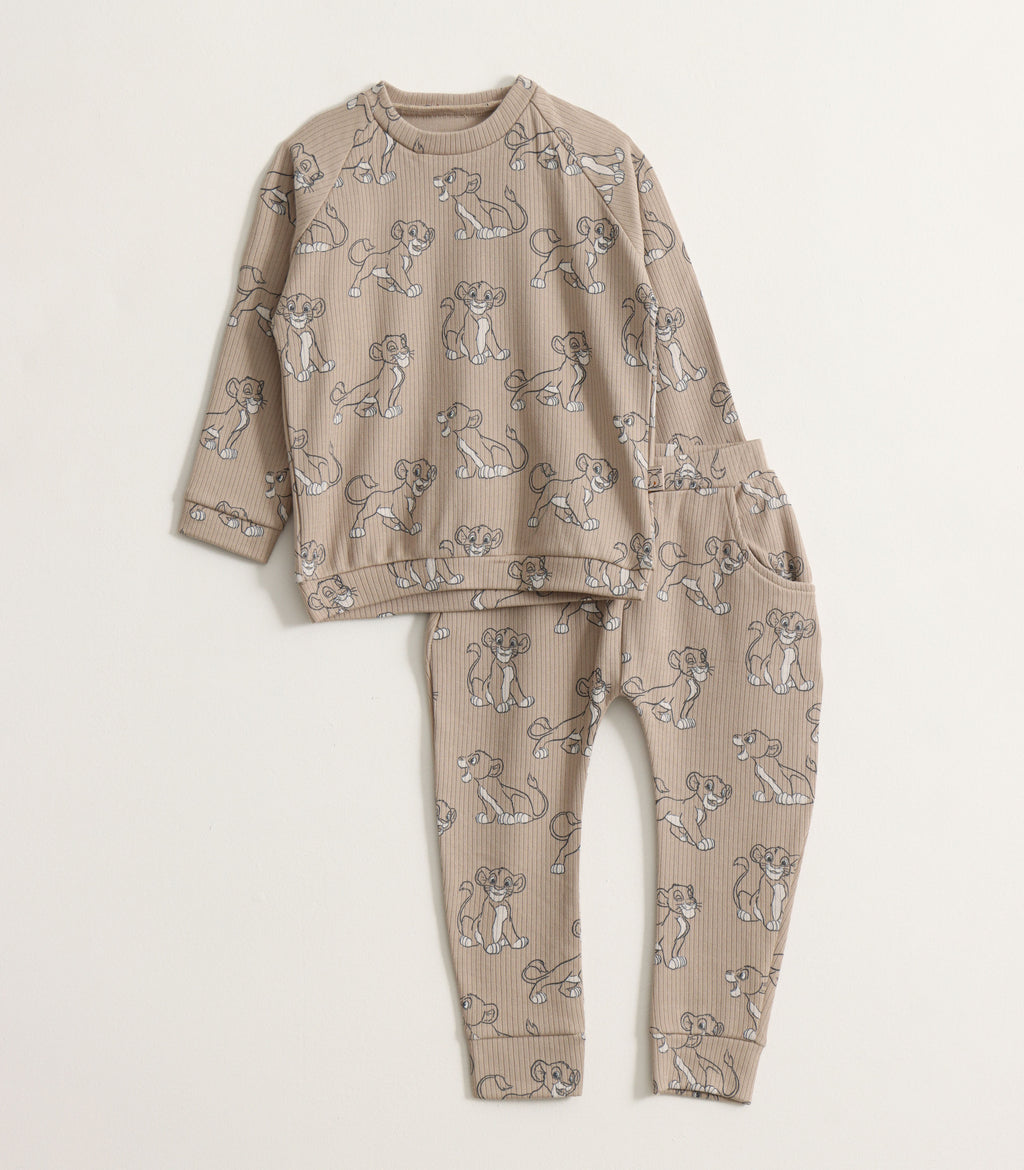 Beige Lion Cub Print Kids Pyjama Set