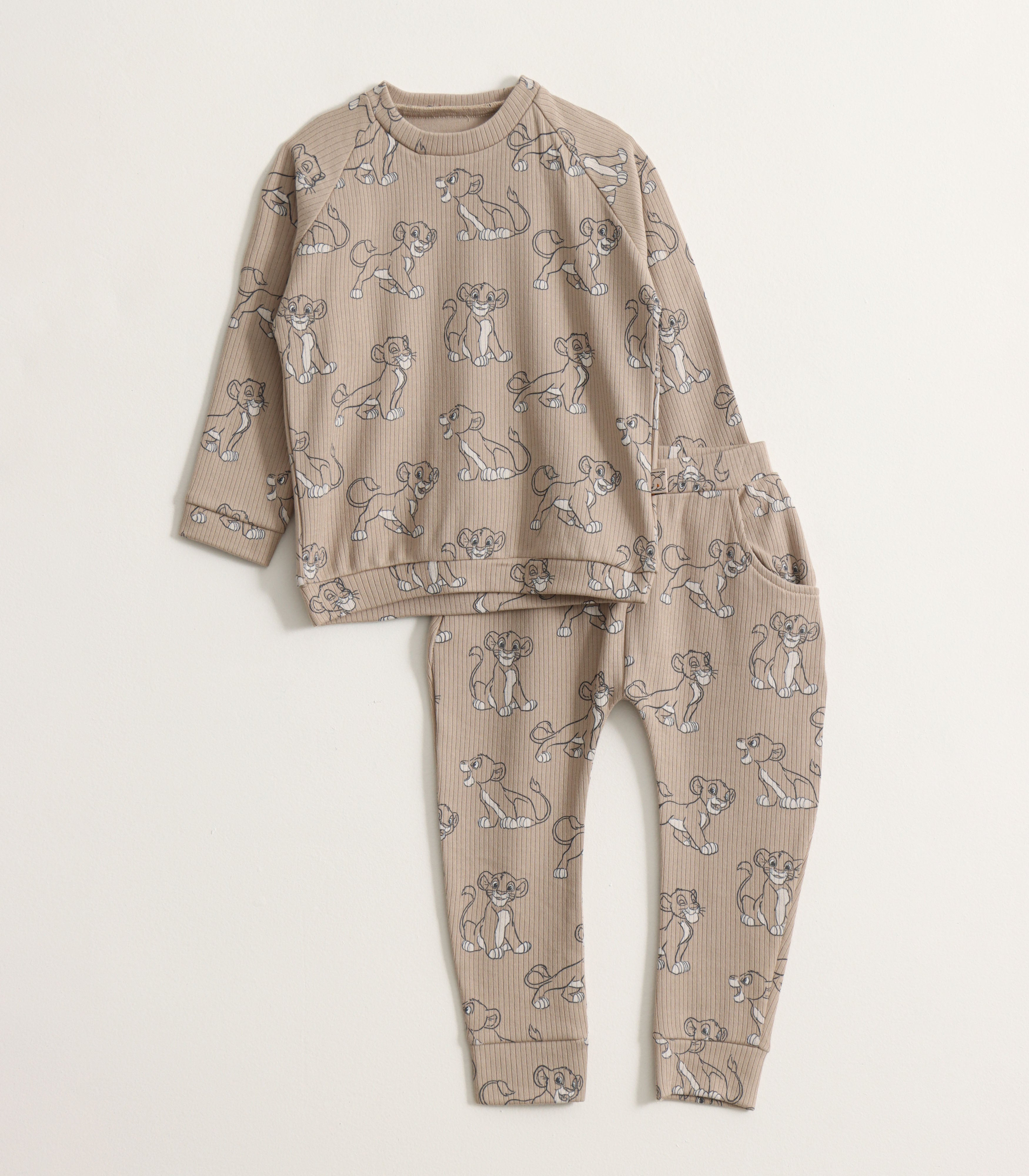 Beige Lion Cub Print Kids Pyjama Set
