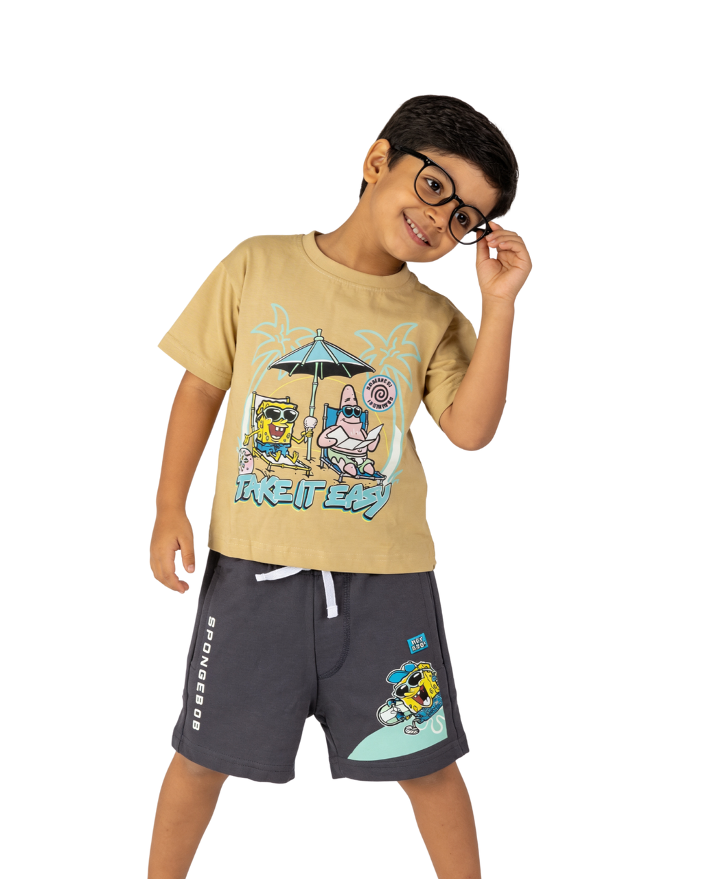 Beige SpongeBob “Take It Easy” Kids T- Shirt and Shorts Set