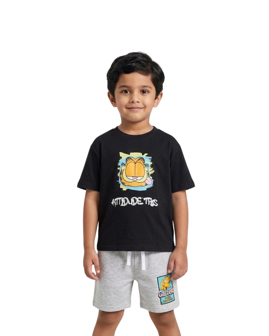 Black “Attitude This” Garfield Kids T- Shirt and Shorts Set
