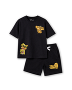 Black Garfield Graphic Kids T- Shirt and Shorts Set