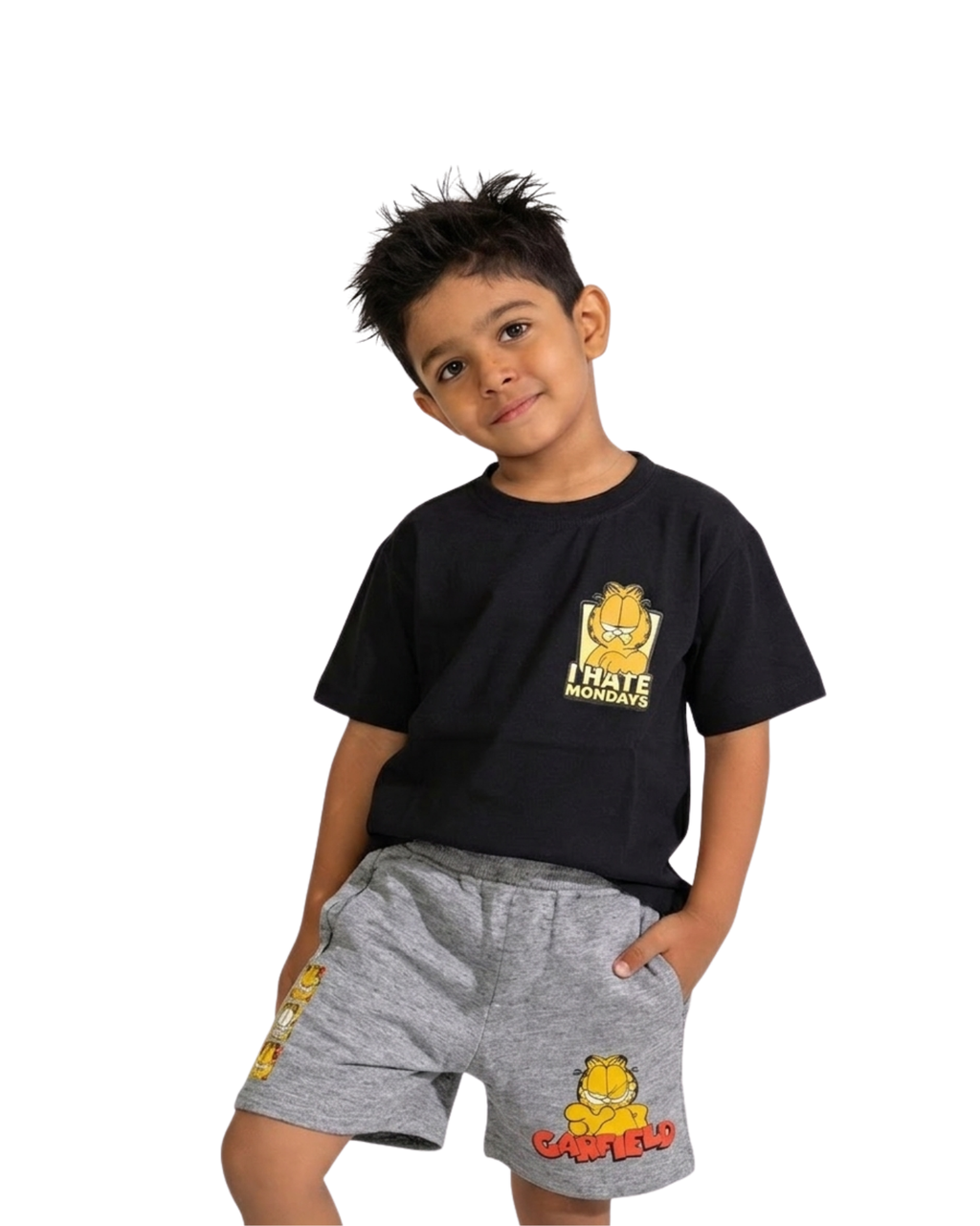Black “I Hate Mondays” Garfield Kids T- Shirt and Shorts Set