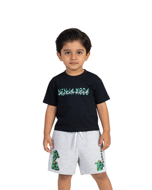 Black Ninja Mode Turtles Graphic Kids T- Shirt and Shorts Set