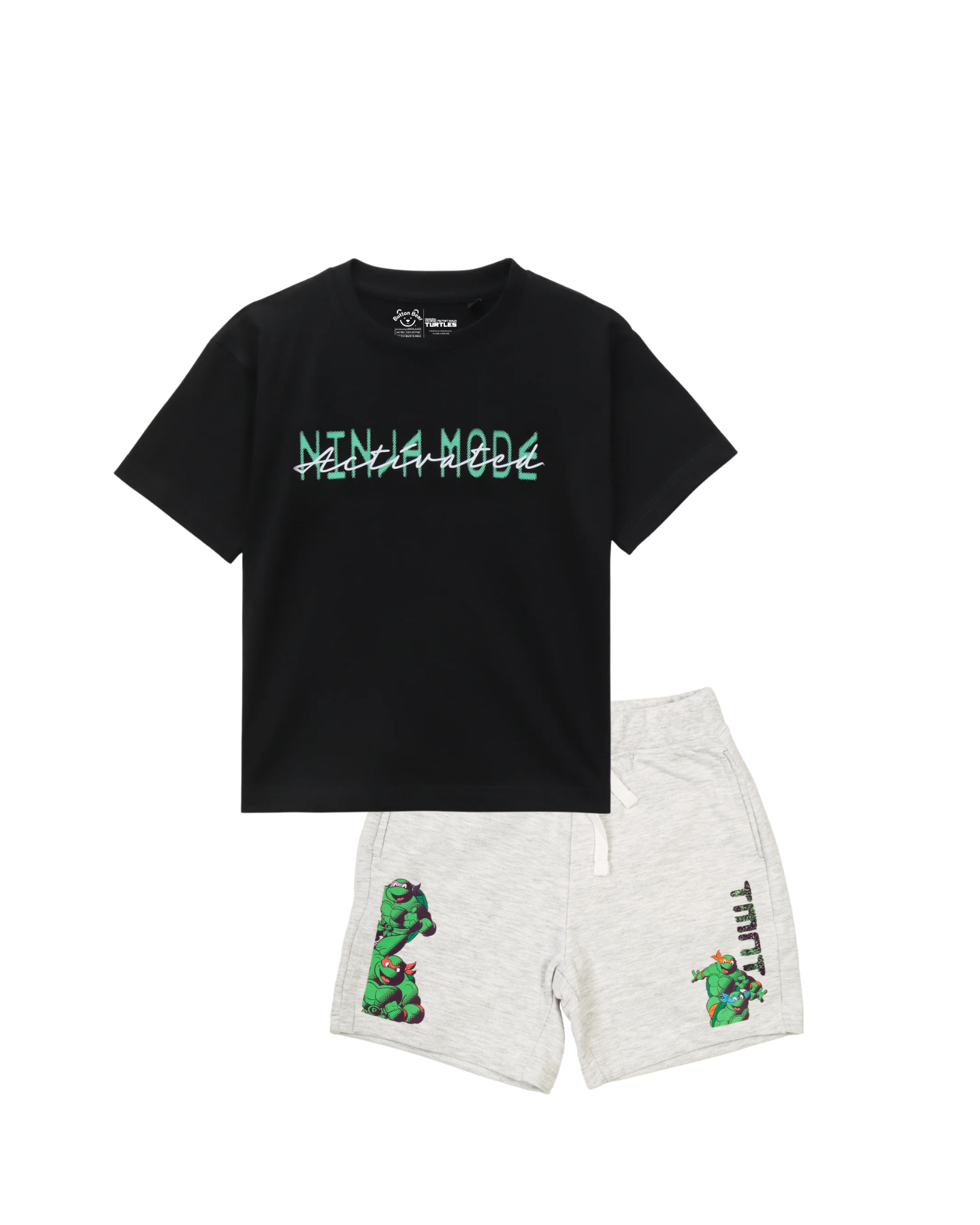 Black Ninja Mode Turtles Graphic Kids T- Shirt and Shorts Set