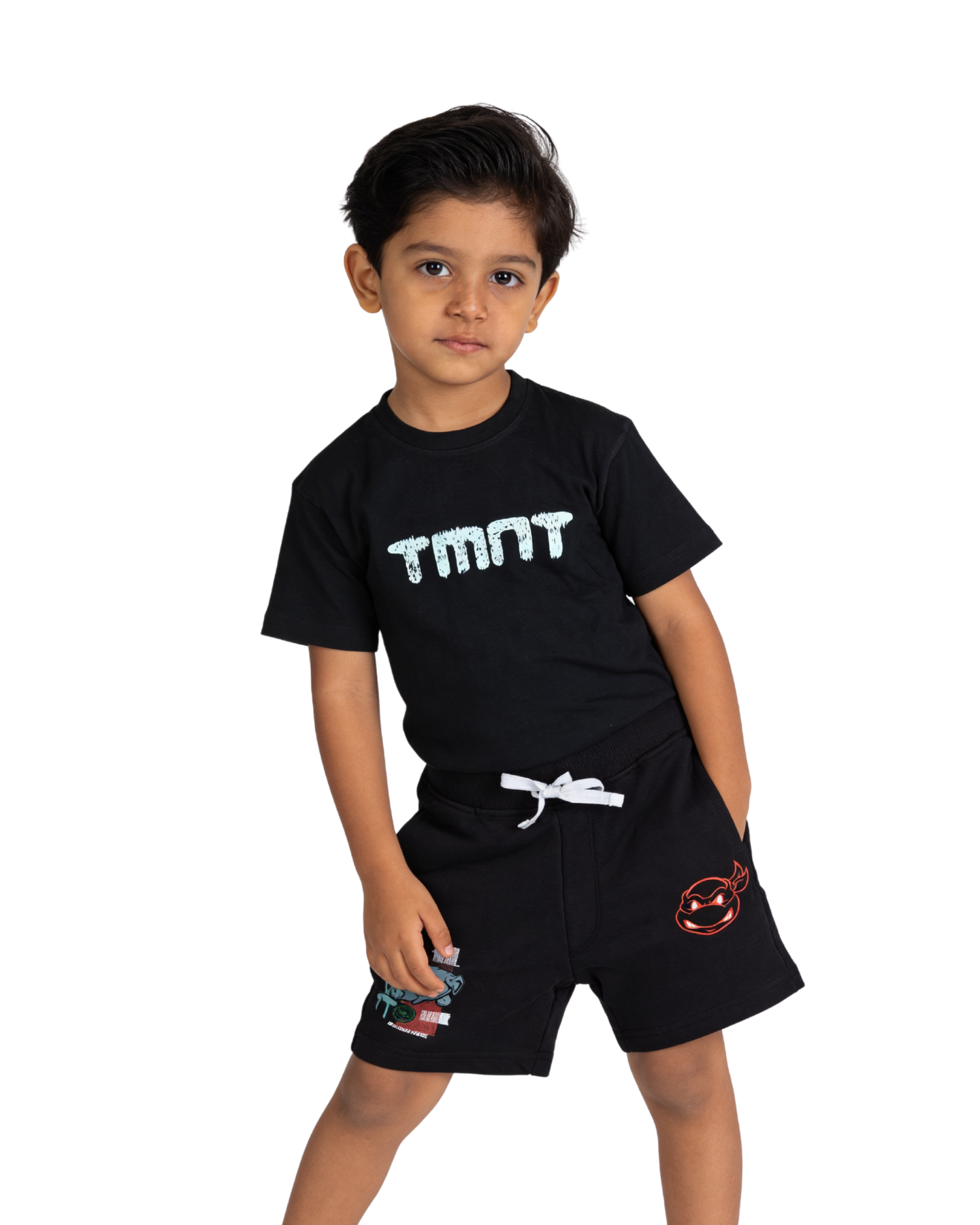 Black Ninja Turtles TMNT Printed Kids T- Shirt and Shorts Set