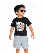 Black “No Idea Yaar” Motu Patlu Kids T- Shirt and Shorts Set