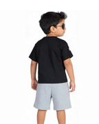Black “No Idea Yaar” Motu Patlu Kids T- Shirt and Shorts Set