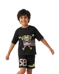 Black SpongeBob Neon Graphic Kids T- Shirt and Shorts Set