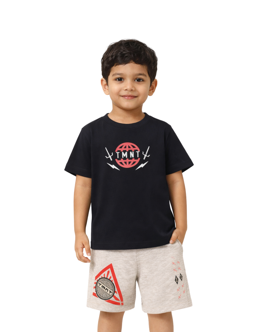 Black TMNT Ninja Mode Logo Kids T- Shirt and Shorts Set