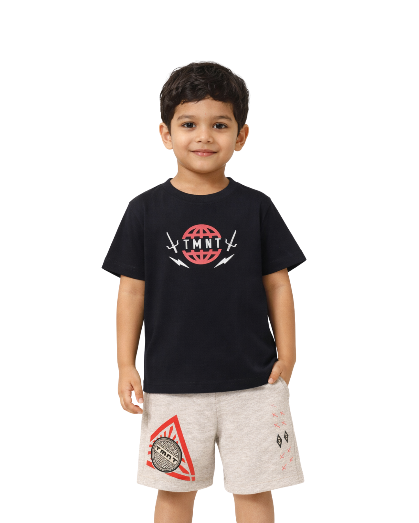 Black TMNT Ninja Mode Logo Kids T- Shirt and Shorts Set