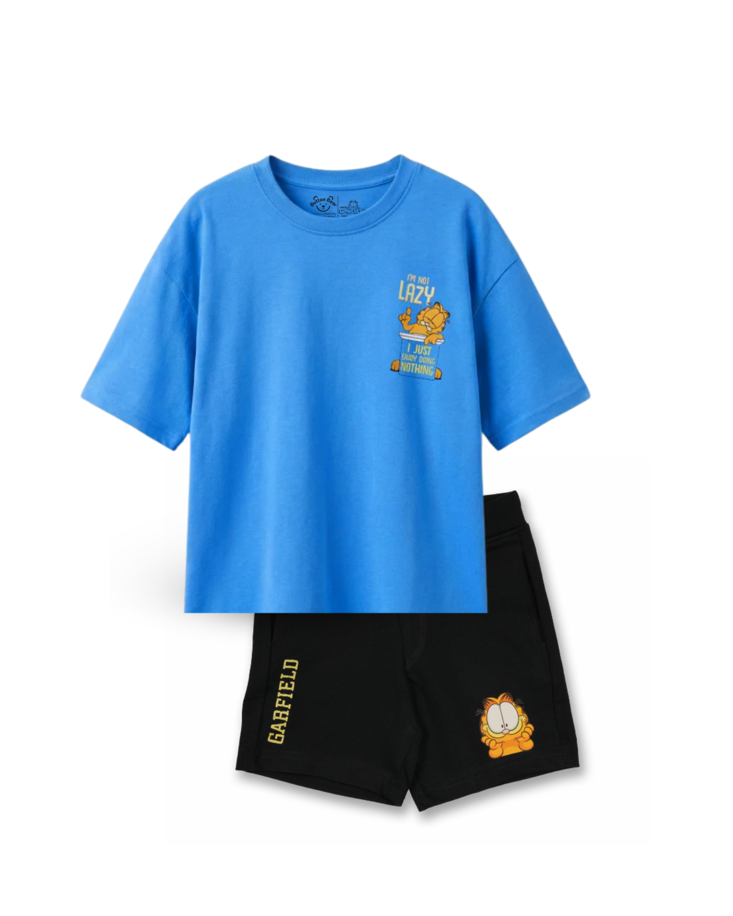 Blue “I’m Not Lazy” Garfield Kids T- Shirt and Shorts Set