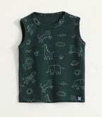 Dark Green Safari Animal Print Kids Lounge Wear Set