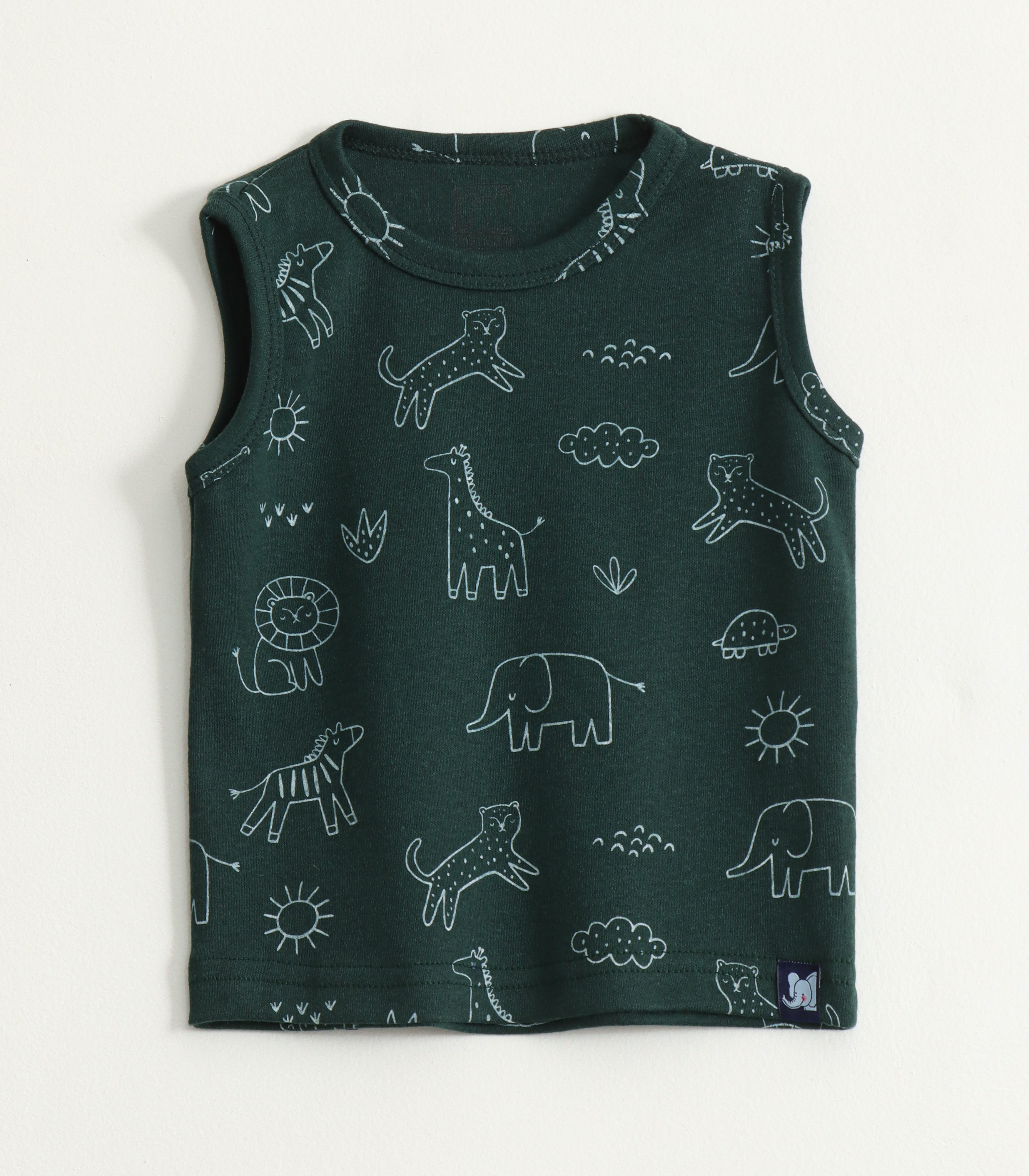 Dark Green Safari Animal Print Kids Lounge Wear Set